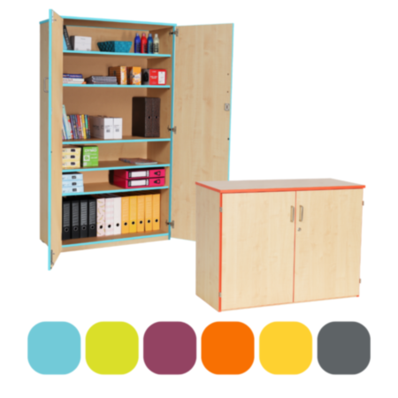 Wooden Classroom Cupboard with Coloured Edging and Adjustable Shelves