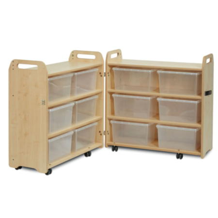 Millhouse Early Years Wooden Mobile Pack-Away Cabinet with 12 Clear Tubs