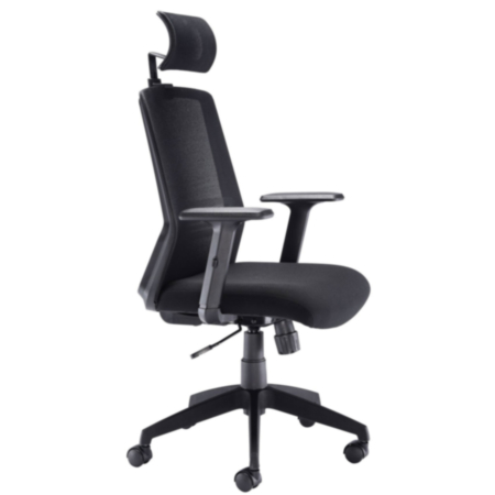 Denali Black Mesh High Back Ergonomic Office Chair With Headrest  