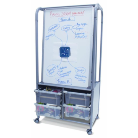 Callero Multi-Functional Mobile Trolley with Changeable Whiteboards and 4 Gratnells Trays
