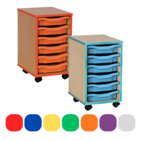 Mobile Coloured Edge Classroom Storage Unit with 6 Single Trays