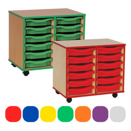 Mobile Coloured Edge Classroom Storage Unit with 12 Single Trays