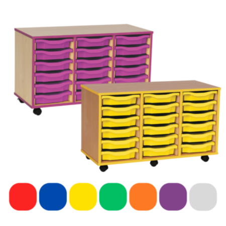 Mobile Coloured Edge Classroom Storage Unit with 18 Single Trays
