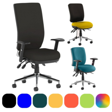 Chiro High or Medium Back Task Operators Chair with or without Height Adjustable Arms