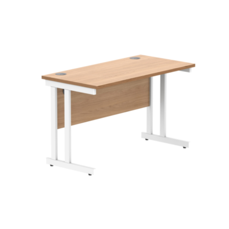 Office Rectangular Desk With Steel Double Upright Cantilever Frame | 1200X600 | Norwegian Beech/White