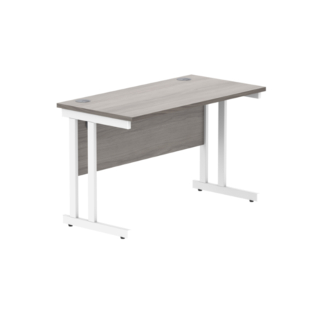 Office Rectangular Desk With Steel Double Upright Cantilever Frame | 1200X600 | Alaskan Grey Oak/White