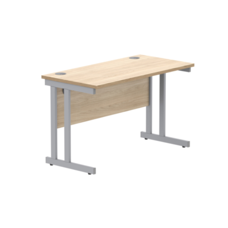 Office Rectangular Desk With Steel Double Upright Cantilever Frame | 1200X600 | Canadian Oak/Silver