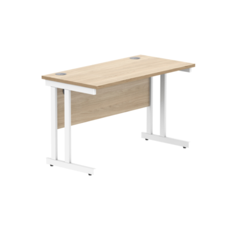 Office Rectangular Desk With Steel Double Upright Cantilever Frame | 1200X600 | Canadian Oak/White