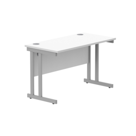 Office Rectangular Desk With Steel Double Upright Cantilever Frame | 1200X600 | Arctic White/Silver