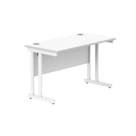Office Rectangular Desk With Steel Double Upright Cantilever Frame | 1200X600 | Arctic White/White