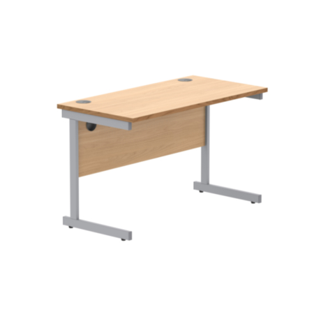 Office Rectangular Desk With Steel Single Upright Cantilever Frame | 1200X600 | Norwegian Beech/Silver