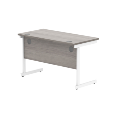 Office Rectangular Desk With Steel Single Upright Cantilever Frame | 1200X600 | Alaskan Grey Oak/White