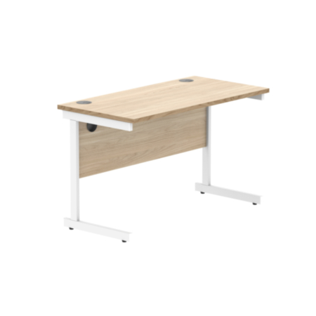 Office Rectangular Desk With Steel Single Upright Cantilever Frame | 1200X600 | Canadian Oak/White