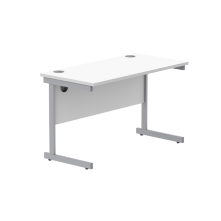 Office Rectangular Desk With Steel Single Upright Cantilever Frame | 1200X600 | Arctic White/Silver