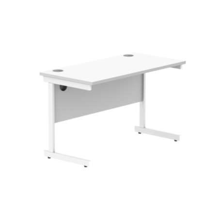Office Rectangular Desk With Steel Single Upright Cantilever Frame | 1200X600 | Arctic White/White