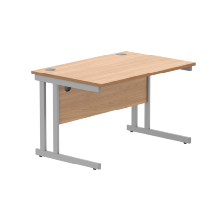 Office Rectangular Desk With Steel Double Upright Cantilever Frame | 1200X800 | Norwegian Beech/Silver