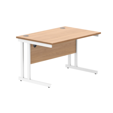 Office Rectangular Desk With Steel Double Upright Cantilever Frame | 1200X800 | Norwegian Beech/White