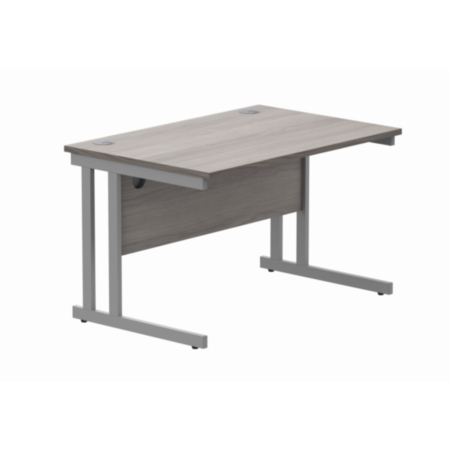 Office Rectangular Desk With Steel Double Upright Cantilever Frame | 1200X800 | Alaskan Grey Oak/Silver