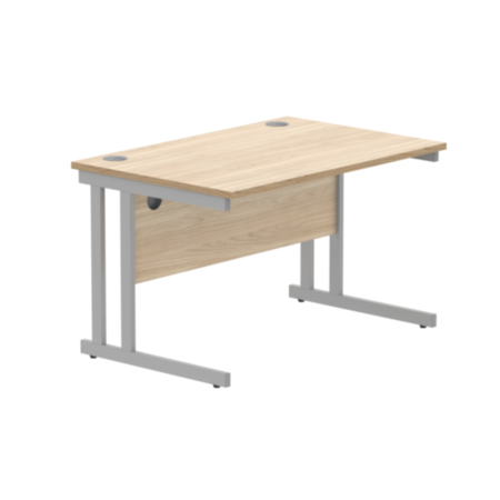 Office Rectangular Desk With Steel Double Upright Cantilever Frame | 1200X800 | Canadian Oak/Silver