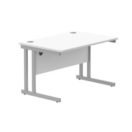 Office Rectangular Desk With Steel Double Upright Cantilever Frame | 1200X800 | Arctic White/Silver
