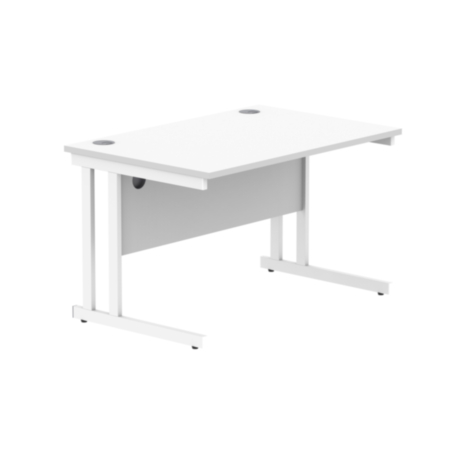 Office Rectangular Desk With Steel Double Upright Cantilever Frame | 1200X800 | Arctic White/White