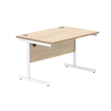 Office Rectangular Desk With Steel Single Upright Cantilever Frame | 1200X800 | Canadian Oak/White
