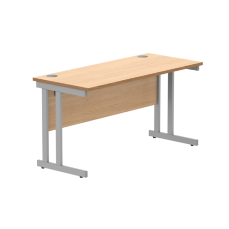 Office Rectangular Desk With Steel Double Upright Cantilever Frame | 1400X600 | Norwegian Beech/Silver