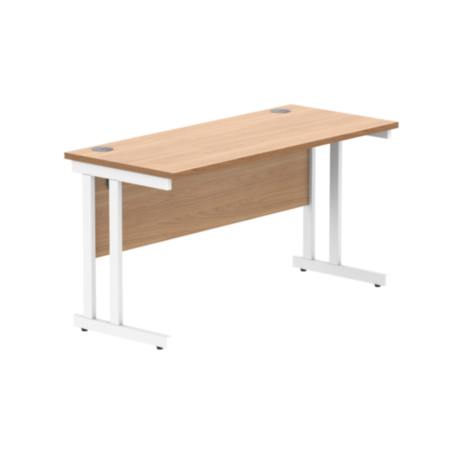 Office Rectangular Desk With Steel Double Upright Cantilever Frame | 1400X600 | Norwegian Beech/White