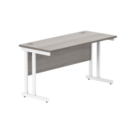 Office Rectangular Desk With Steel Double Upright Cantilever Frame | 1400X600 | Alaskan Grey Oak/White