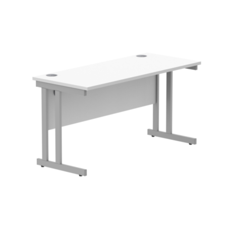 Office Rectangular Desk With Steel Double Upright Cantilever Frame | 1400X600 | Arctic White/Silver