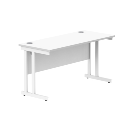 Office Rectangular Desk With Steel Double Upright Cantilever Frame | 1400X600 | Arctic White/White