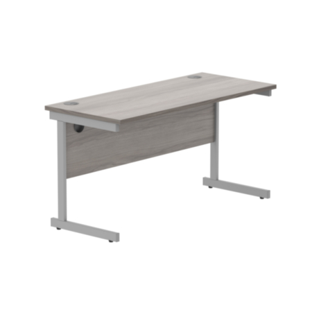 Office Rectangular Desk With Steel Single Upright Cantilever Frame | 1400X600 | Alaskan Grey Oak/Silver