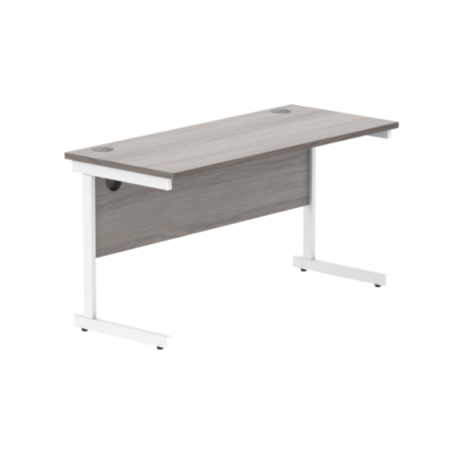 Office Rectangular Desk With Steel Single Upright Cantilever Frame | 1400X600 | Alaskan Grey Oak/White