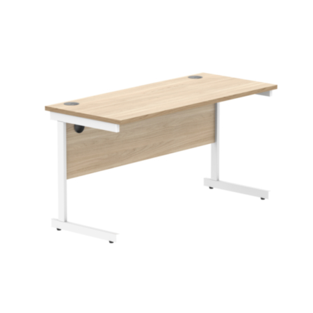 Office Rectangular Desk With Steel Single Upright Cantilever Frame | 1400X600 | Canadian Oak/White