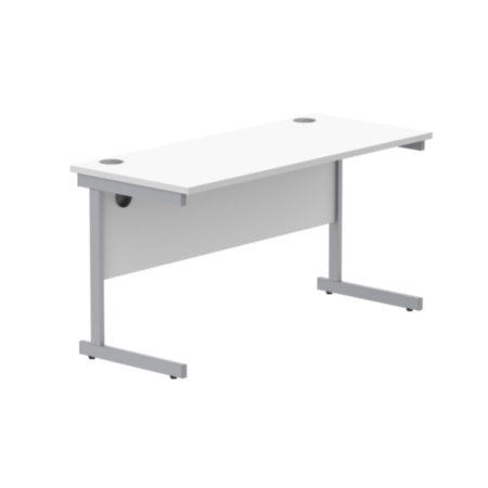 Office Rectangular Desk With Steel Single Upright Cantilever Frame | 1400X600 | Arctic White/Silver