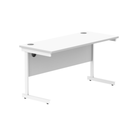 Office Rectangular Desk With Steel Single Upright Cantilever Frame | 1400X600 | Arctic White/White