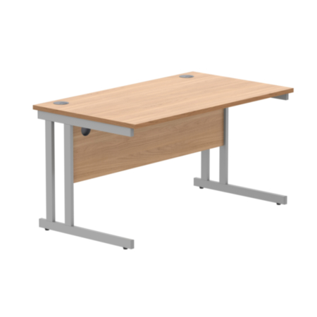 Office Rectangular Desk With Steel Double Upright Cantilever Frame | 1400X800 | Norwegian Beech/Silver
