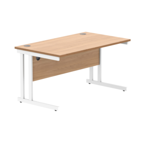 Office Rectangular Desk With Steel Double Upright Cantilever Frame | 1400X800 | Norwegian Beech/White