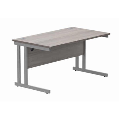 Office Rectangular Desk With Steel Double Upright Cantilever Frame | 1400X800 | Alaskan Grey Oak/Silver