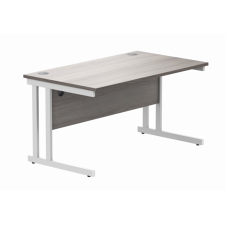 Office Rectangular Desk With Steel Double Upright Cantilever Frame | 1400X800 | Alaskan Grey Oak/White