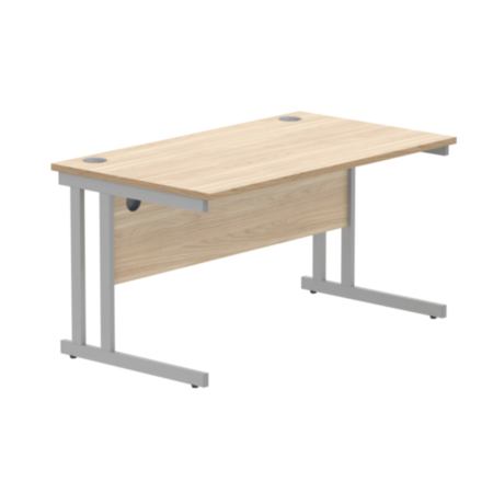 Office Rectangular Desk With Steel Double Upright Cantilever Frame | 1400X800 | Canadian Oak/Silver