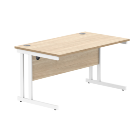 Office Rectangular Desk With Steel Double Upright Cantilever Frame | 1400X800 | Canadian Oak/White