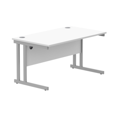 Office Rectangular Desk With Steel Double Upright Cantilever Frame | 1400X800 | Arctic White/Silver