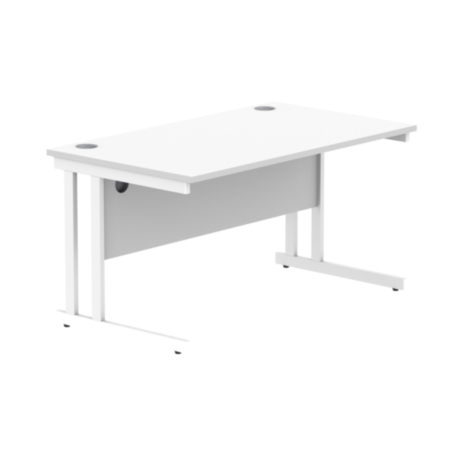 Office Rectangular Desk With Steel Double Upright Cantilever Frame | 1400X800 | Arctic White/White