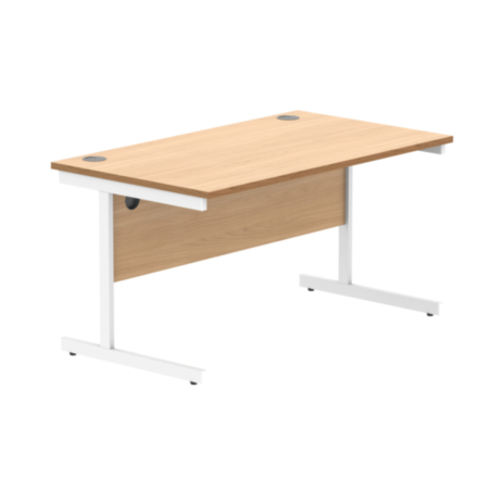 Office Rectangular Desk With Steel Single Upright Cantilever Frame | 1400X800 | Norwegian Beech/White