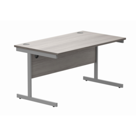 Office Rectangular Desk With Steel Single Upright Cantilever Frame | 1400X800 | Alaskan Grey Oak/Silver