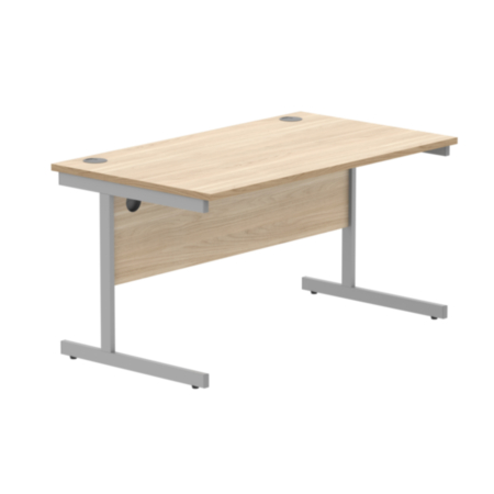 Office Rectangular Desk With Steel Single Upright Cantilever Frame | 1400X800 | Canadian Oak/Silver
