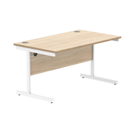 Office Rectangular Desk With Steel Single Upright Cantilever Frame | 1400X800 | Canadian Oak/White