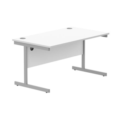 Office Rectangular Desk With Steel Single Upright Cantilever Frame | 1400X800 | Arctic White/Silver