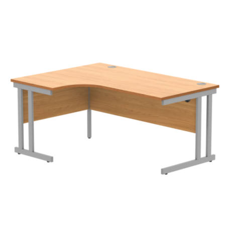 Office Left Hand Corner Desk With Steel Double Upright Cantilever Frame | 1600X1200 | Norwegian Beech/Silver